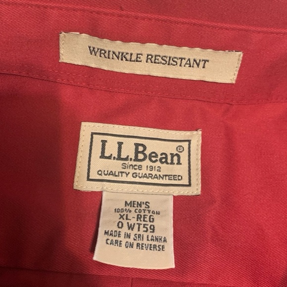LL Bean Button Down Shirt Wrinkle Free Mens Sleeve Maroon XL Reg - Picture 9 of 9